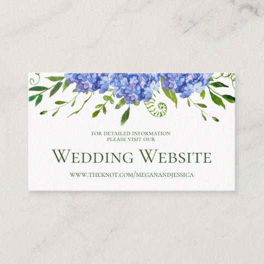 Website von Blue Hydrangeas Wedding Begleitkarte (Vorderseite)