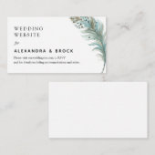 Website von Boho Aquamarin Feather Minimal Wedding Begleitkarte (Vorne/Hinten)