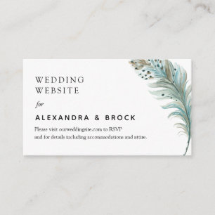 Website von Boho Aquamarin Feather Minimal Wedding Begleitkarte
