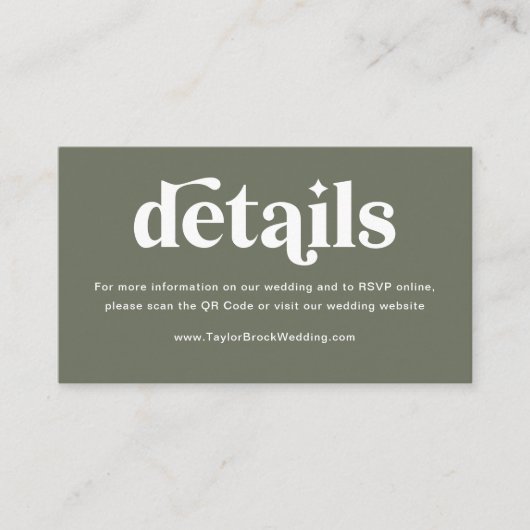 Website von Boho Retro Sage Green Wedding Begleitkarte (Vorderseite)