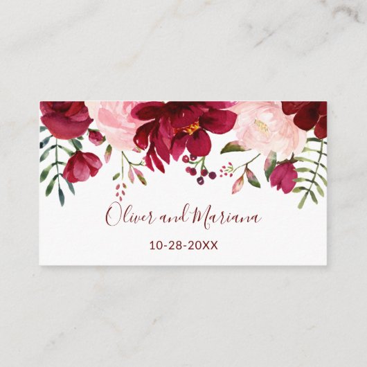 Website von Burgundy Pink und Floral Begleitkarte (Rückseite)