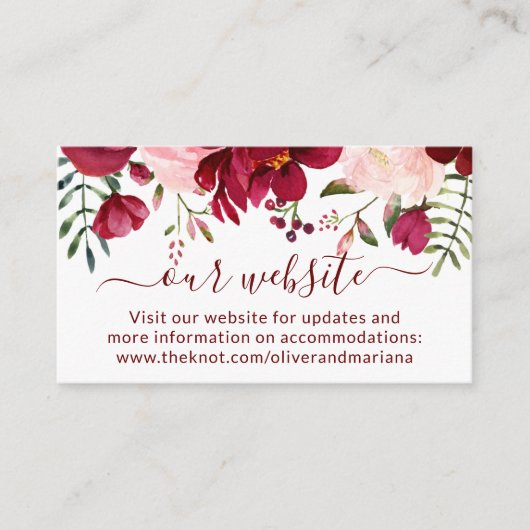 Website von Burgundy Pink und Floral Begleitkarte (Vorderseite)