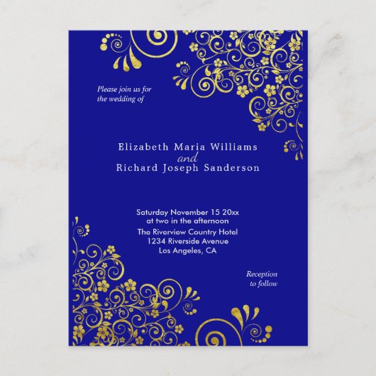 Website von Chic Blue Gold Wedding Invitation UAWG Postkarte (Vorderseite)