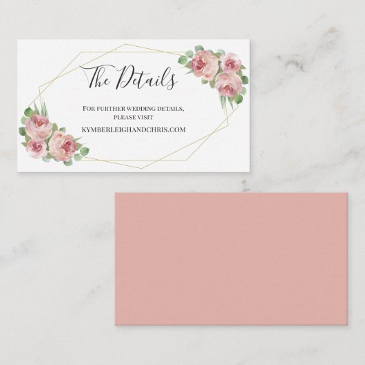 Website von Dusty Pink Boho Floral Geometric Weddi Begleitkarte (Vorne/Hinten)
