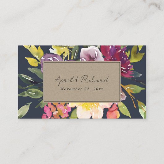 WEBSITE VON KRAFT YELLOW NAVY BURGUNDY FLORAL WEDS VISITENKARTE (Vorderseite)