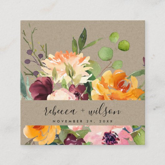 WEBSITE VON KRAFT YELLOW ORANGE FLORA BUNCH WEDING QUADRATISCHE VISITENKARTE (Vorderseite)