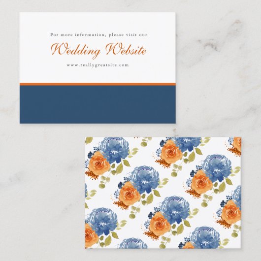 Website von Navy Blue Burnt Orange Floral Boho Wed Visitenkarte (Vorne/Hinten)
