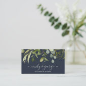WEBSITE VON NAVY GREEN FOLIAGE WATERCOLOR WEDING U VISITENKARTE (Stehend Vorderseite)