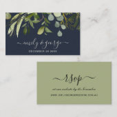 WEBSITE VON NAVY GREEN FOLIAGE WATERCOLOR WEDING U VISITENKARTE (Vorne/Hinten)