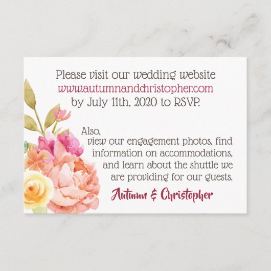 Website von Pastel Watercolor Florals Wedding Begleitkarte (Vorderseite)