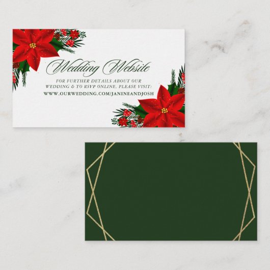 Website von Red Poinsettia Pine Greenerity Wedding Begleitkarte (Vorne/Hinten)
