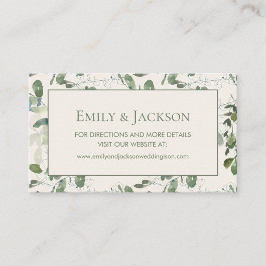 Website von Sage Moss Green Blätter Cream Wedding Visitenkarte (Vorderseite)