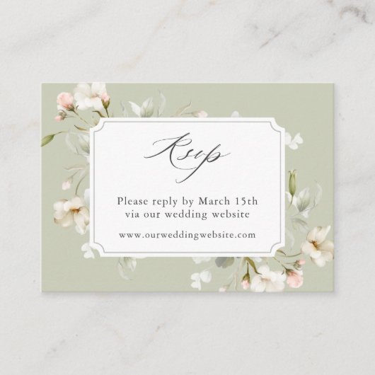 Website von Sage White Blush Floral Wedding UAWG Begleitkarte (Vorderseite)