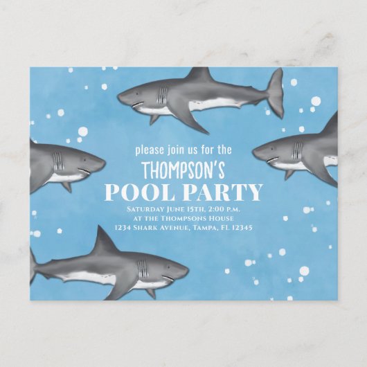 Website "Whimsical Pool Party Sharks QR Code" Postkarte (Vorderseite)