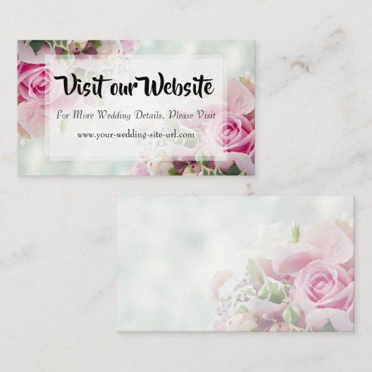 Website zu Pink Floral Rose & Peony Wedding Begleitkarte (Vorne/Hinten)