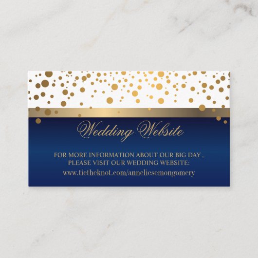 Website zu weißen und navy Blue Gold Confetti Dots Begleitkarte (Vorderseite)
