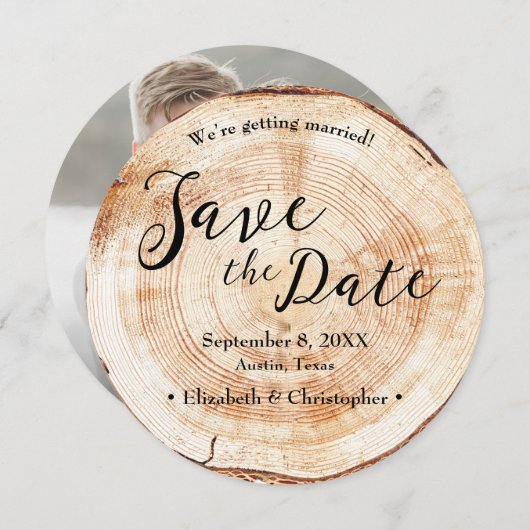 Website zum Foto "Holzkörnchen schneiden" Einladung (Vorne/Hinten)