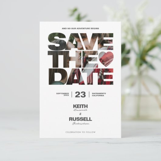Website zum Hochzeitssehen von Save the Date Foto Einladung (Stehend Vorderseite)