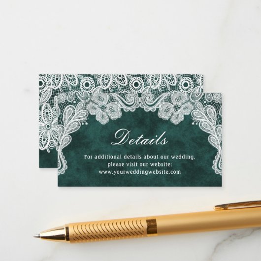 Website zum Hochzeitsszenario "Lace Emerald Green  Begleitkarte (Vorderseite/Rückseite Beispiel)