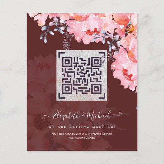 Website zum Hochzeitsszendieren von Burgund QR Flyer (Vorne)