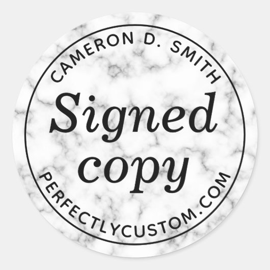 Website zum Namen des Autors, in weißem Marmor sig Runder Aufkleber (Vorderseite)