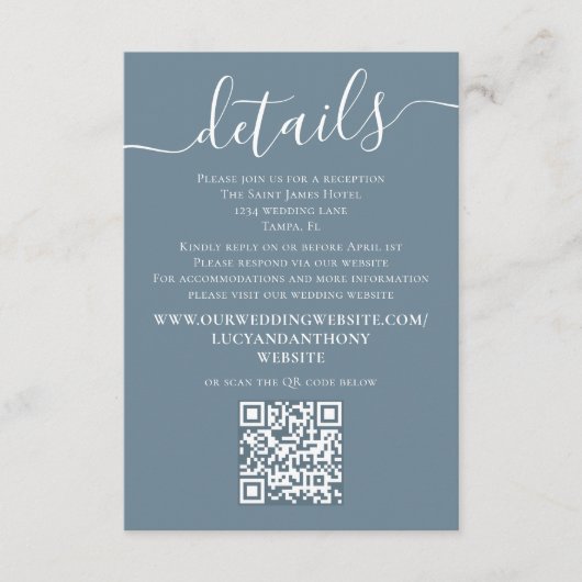 Website zum QR-Code für Minimalistische Bluesehen Begleitkarte (Vorderseite)