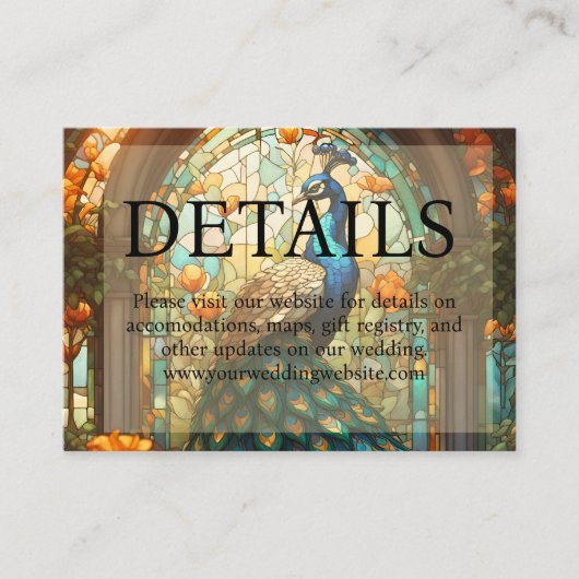 Website zum Thema "Peacock Wedding Stached Glass" Begleitkarte (Vorderseite)