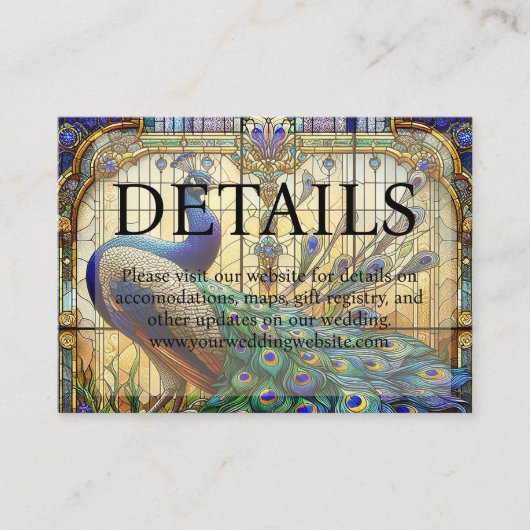 Website zum Thema "Peacock Wedding Stached Glass" Begleitkarte (Vorderseite)