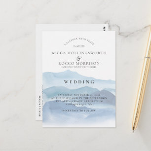 Website zur Einladung von Blue Watercolor zum Hoch Postkarte