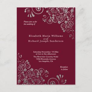 Website zur Einladung von Burgund-Grey-Wedding-UAW Postkarte