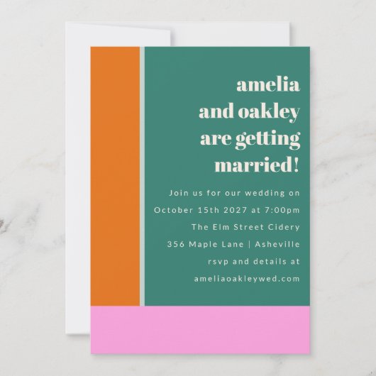 Website zur geometrischen Hochzeitsstimmung in grü Einladung (Vorderseite)