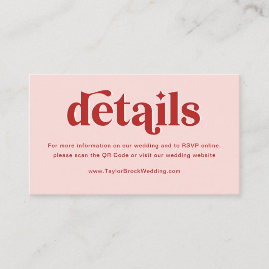 Website zur Hochzeit in Rot und Rosa Begleitkarte (Vorderseite)