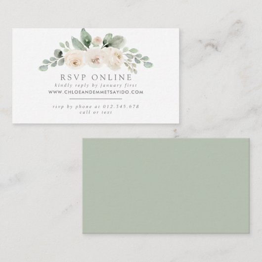 Website zur Hochzeit von Botanischem Weiß-Blütenbl Begleitkarte (Vorne/Hinten)