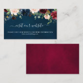Website zur Hochzeit von Burgund-Flora-Navy Begleitkarte (Vorne/Hinten)