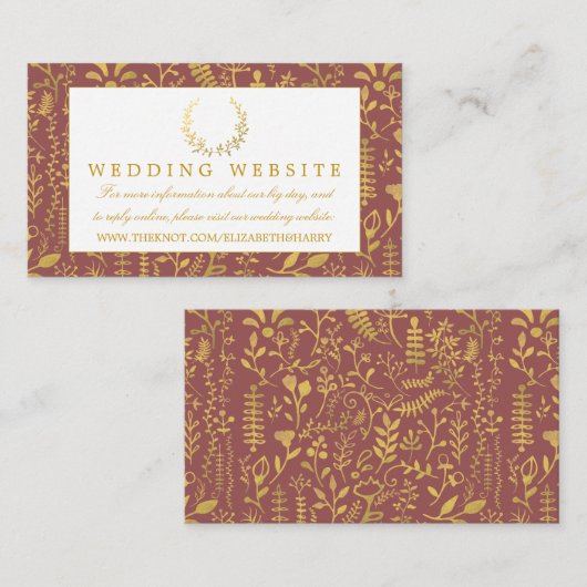Website zur Hochzeit von Elegant Gold Floral Wreat Begleitkarte (Vorne/Hinten)