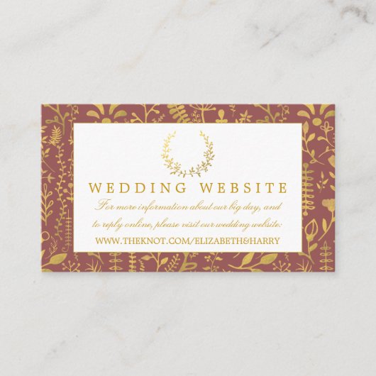 Website zur Hochzeit von Elegant Gold Floral Wreat Begleitkarte (Vorderseite)