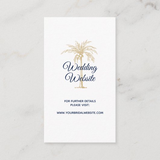 Website zur Hochzeit von elegantem weißem Goldpalm Begleitkarte (Vorderseite)