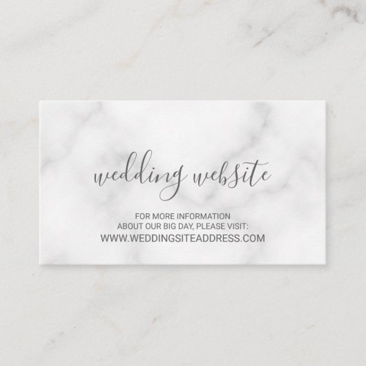 Website zur Hochzeit von elegantem weißem Marmor Begleitkarte (Vorderseite)