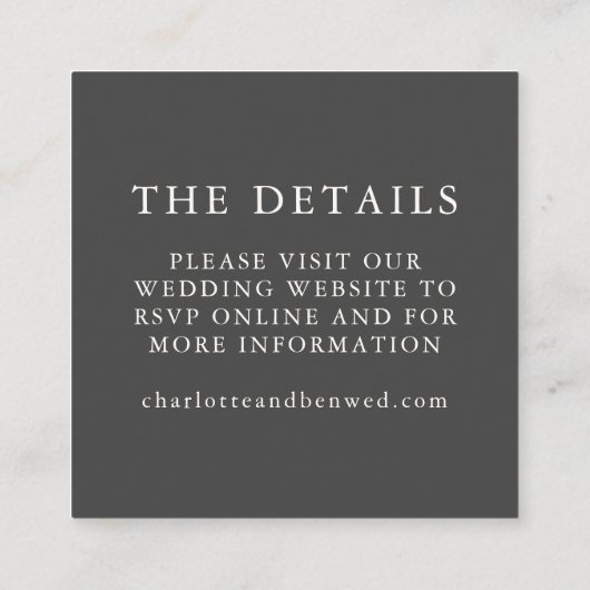 Website zur Hochzeit von Minimalistischen Schwarze Begleitkarte (Rückseite)