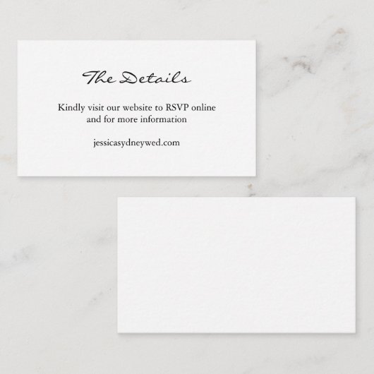 Website zur Hochzeit von Minimalistischen Schwarzw Begleitkarte (Vorne/Hinten)