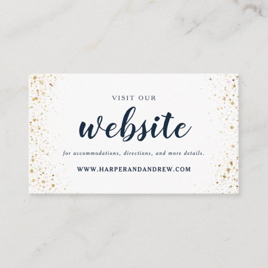 Website zur Hochzeit von Navy Blue Gold Begleitkarte (Vorderseite)