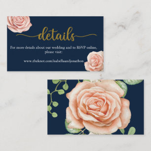 Website zur Hochzeit von Navy Blue Gold Blush Flor Begleitkarte