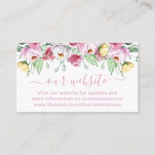 Website zur Hochzeit von Rosa Floral Begleitkarte (Vorderseite)