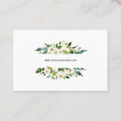 Website zur Hochzeit von weißem Blumenrahmen mit W Visitenkarte (Rückseite)