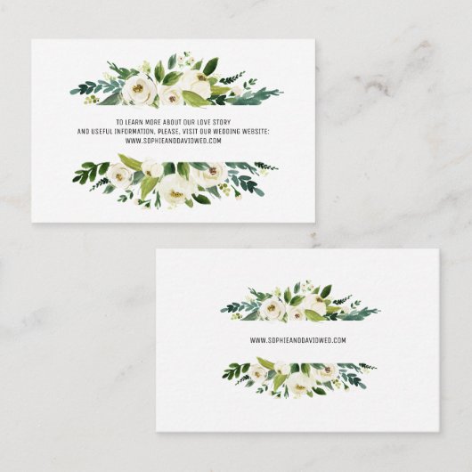 Website zur Hochzeit von weißem Blumenrahmen mit W Visitenkarte (Vorne/Hinten)