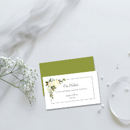 Website zur Hochzeit von White Roses | Olive Green Begleitkarte