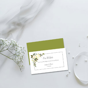 Website zur Hochzeit von White Roses   Olive Green Begleitkarte