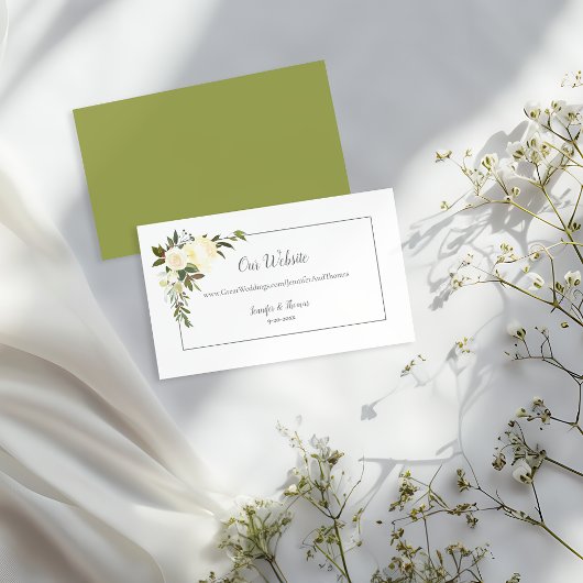 Website zur Hochzeit von White Roses | Olive Green Begleitkarte