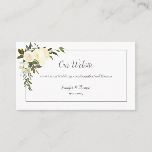 Website zur Hochzeit von White Roses | Olive Green Begleitkarte (Vorderseite)