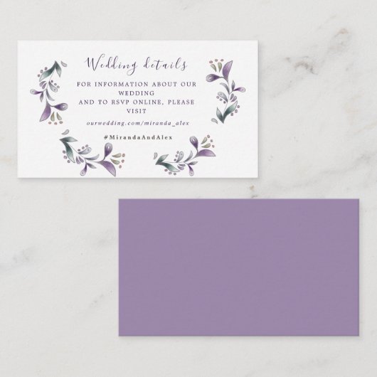 Website zur Hochzeitsstimmung in Lavendel Begleitkarte (Vorne/Hinten)